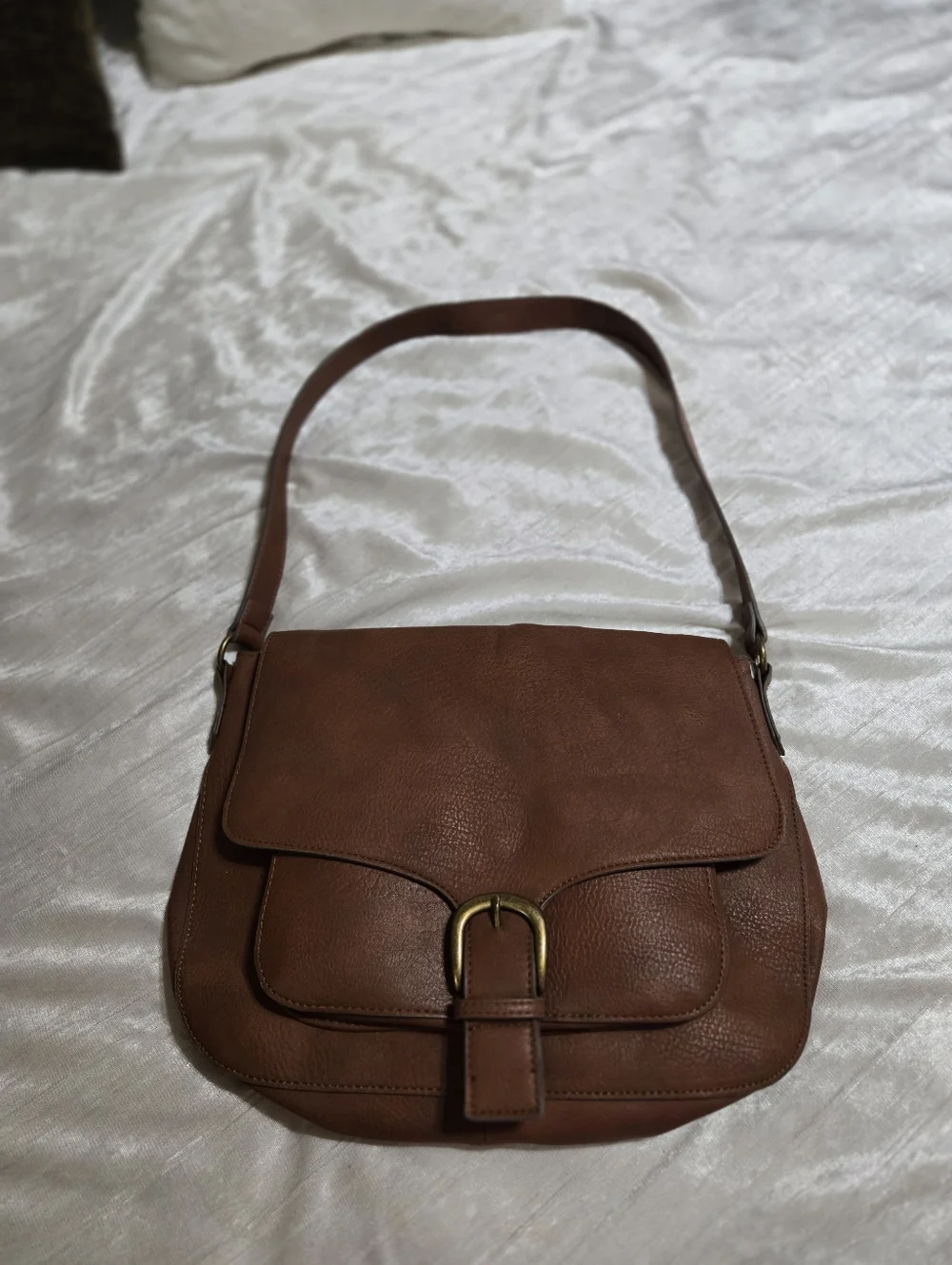 Classic Brown Faux Leather Crossbody Saddle Bag EUC